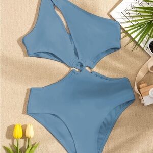 Blue One-Shoulder Cutout Swimsuit Halter style by Hilkner Size Small NWT